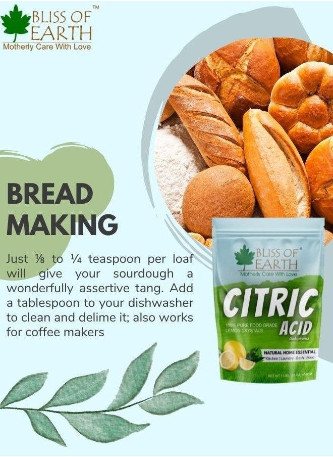 BLISS OF EARTH Bliss of Earth Anhydrous Citric Acid Powder For Food Bath Bombs Cleaning & Preserving 453GM  - Image 3