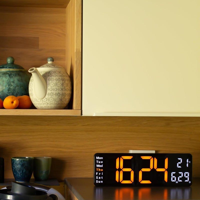 Opis Technology Opis Digital Wall Clock 1 XL Giant LED Digital Wall Clock with Temperature and Luminous Display in OrangeWhite - Image 5