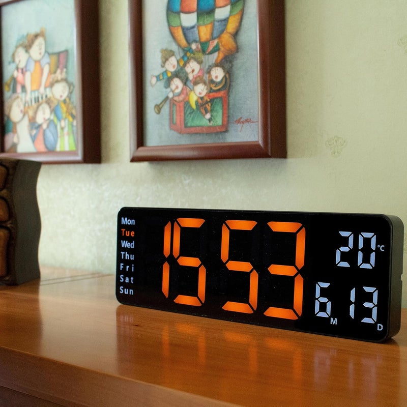 Opis Technology Opis Digital Wall Clock 1 XL Giant LED Digital Wall Clock with Temperature and Luminous Display in OrangeWhite - Image 3