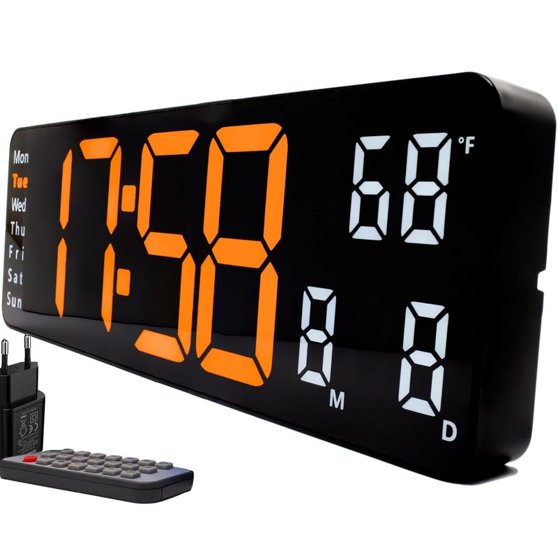 Opis Technology Opis Digital Wall Clock 1 XL Giant LED Digital Wall Clock with Temperature and Luminous Display in OrangeWhite - Image 1