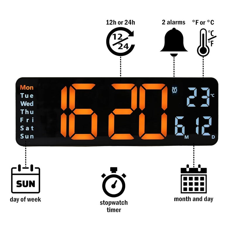 Opis Technology Opis Digital Wall Clock 1 XL Giant LED Digital Wall Clock with Temperature and Luminous Display in OrangeWhite - Image 2