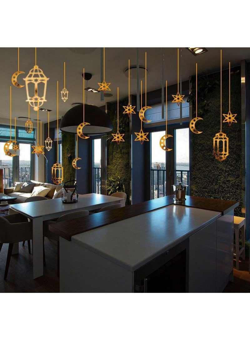 زينة رمضانية معلّقة بتصميم أنيق من الأهلة والنجوم والفوانيس تضيف إحساس بالبهجة والروحانية للمكان، سواء في البيت أو الكافيه أو المطعم. - Image 1