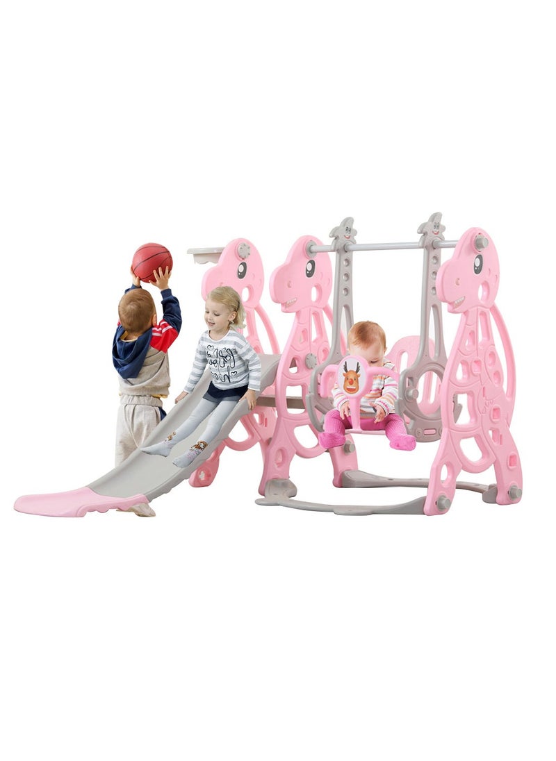 MaBaby 4 in 1 Toddler Slide Swing Set, Indoor Baby Slide, Includes Slide, Swing, Basketball Hoop, and Climber, Freestanding Slide Climber Playset Toy  - Image 1