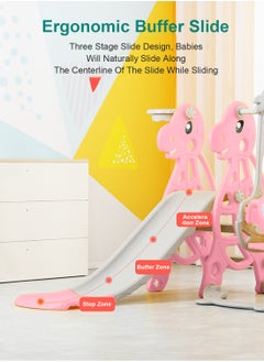 MaBaby 4 in 1 Toddler Slide Swing Set, Indoor Baby Slide, Includes Slide, Swing, Basketball Hoop, and Climber, Freestanding Slide Climber Playset Toy  - Image 2