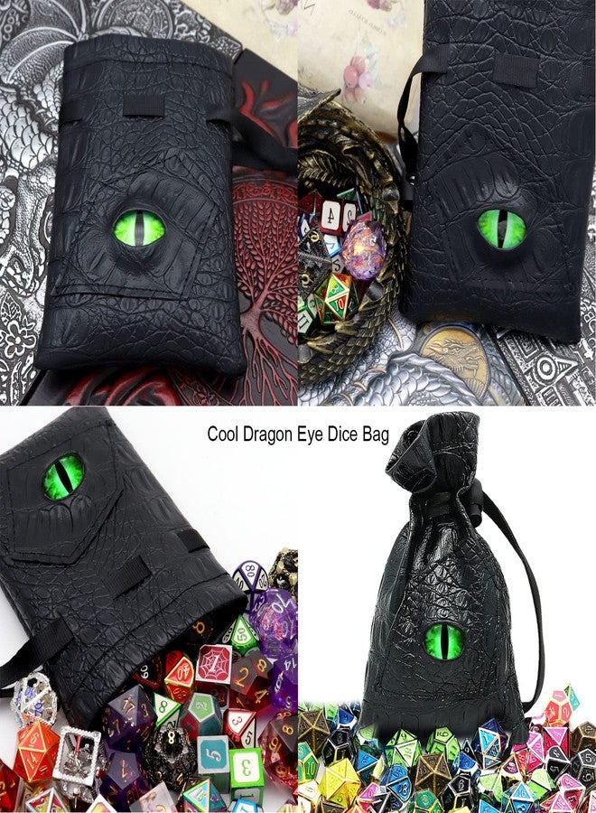 Haxtec Dragon Eye Dice Bag Leather Drawstring DND Dice Storage Pouch Compatible with Dungeons and Dragons Travel Dice Bag D&D Gift fo Dragon Lovers, Coins and Accessories (Venom-Green Eye) - Image 2