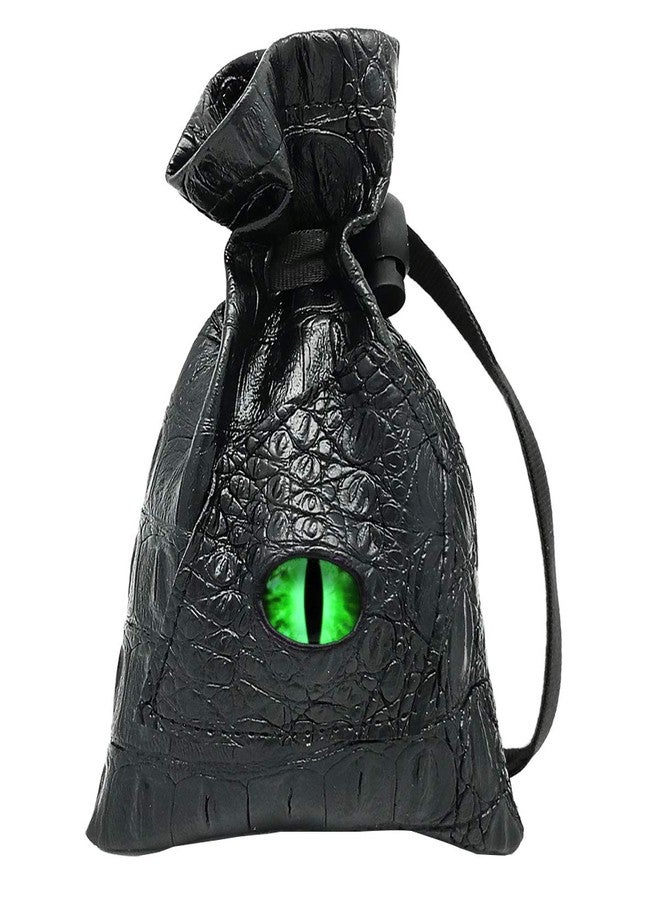 Haxtec Dragon Eye Dice Bag Leather Drawstring DND Dice Storage Pouch Compatible with Dungeons and Dragons Travel Dice Bag D&D Gift fo Dragon Lovers, Coins and Accessories (Venom-Green Eye) - Image 1