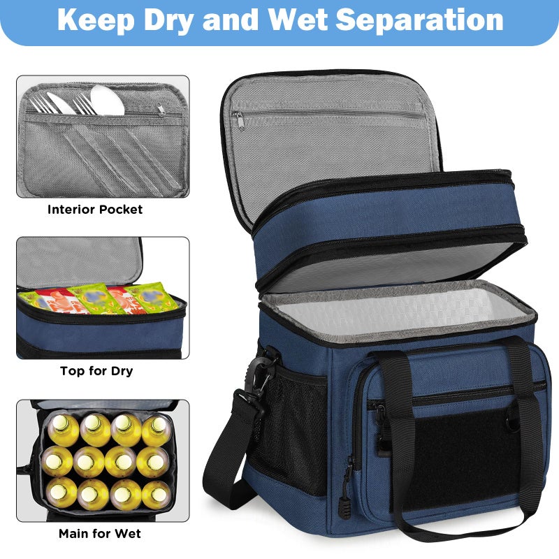 GLENKEY Tactical Lunch Box Cooler Bag - Expandable Insulated Lunch Bag for Men Women - Large Lunchbox for Adults Work Shifts Outdoor Trips Blue 16L - Image 2