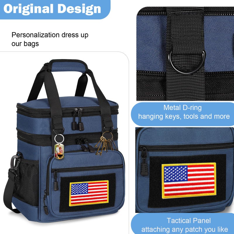 GLENKEY Tactical Lunch Box Cooler Bag - Expandable Insulated Lunch Bag for Men Women - Large Lunchbox for Adults Work Shifts Outdoor Trips Blue 16L - Image 4