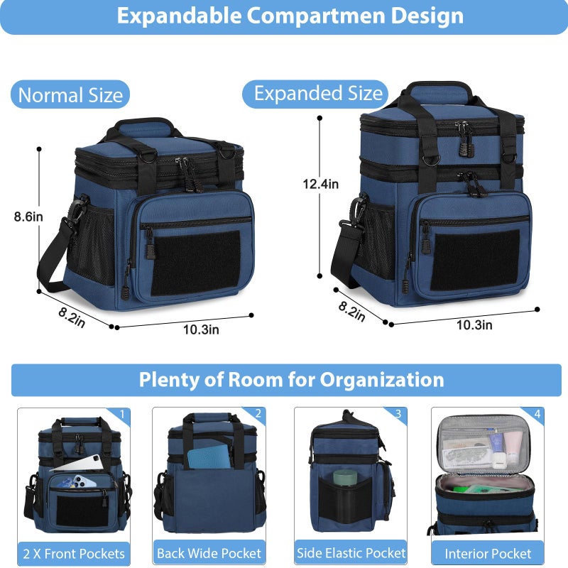 GLENKEY Tactical Lunch Box Cooler Bag - Expandable Insulated Lunch Bag for Men Women - Large Lunchbox for Adults Work Shifts Outdoor Trips Blue 16L - Image 3