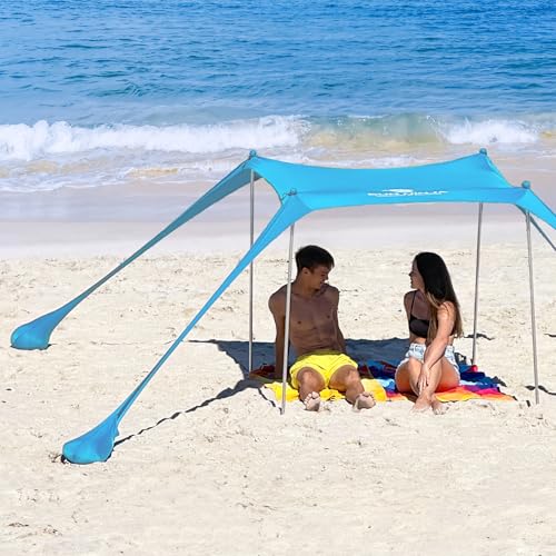 SUN NINJA Beach Tent Shelter with UPF50 Protection Includes Sand Shovel Ground Pegs Stability Poles Outdoor Pop Up Shade Canopy for Camping Fishing Backyard Fun Turquoise 5x5 FT 4 Pole - Image 1