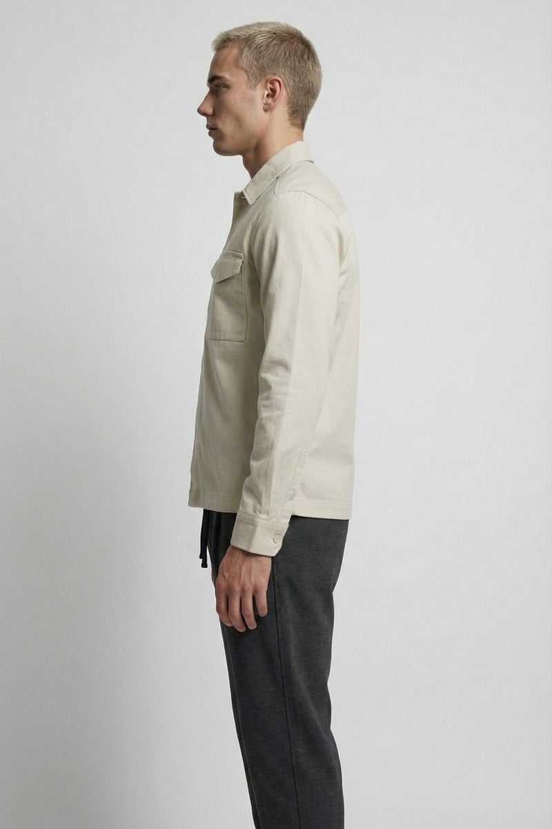 DeFacto Beige Man Boxy Fit Polo Collar Twill Shirt Jacket Casual - Image 2