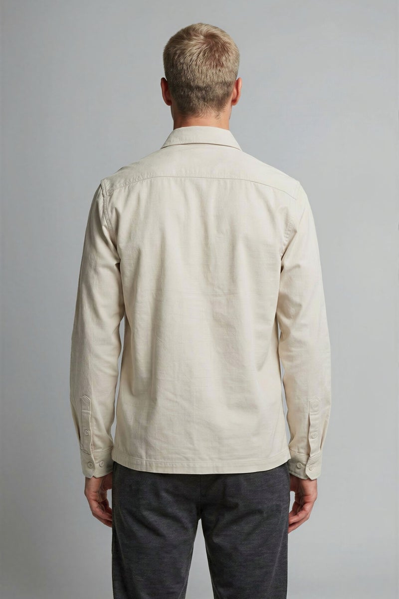 DeFacto Beige Man Boxy Fit Polo Collar Twill Shirt Jacket Casual - Image 3