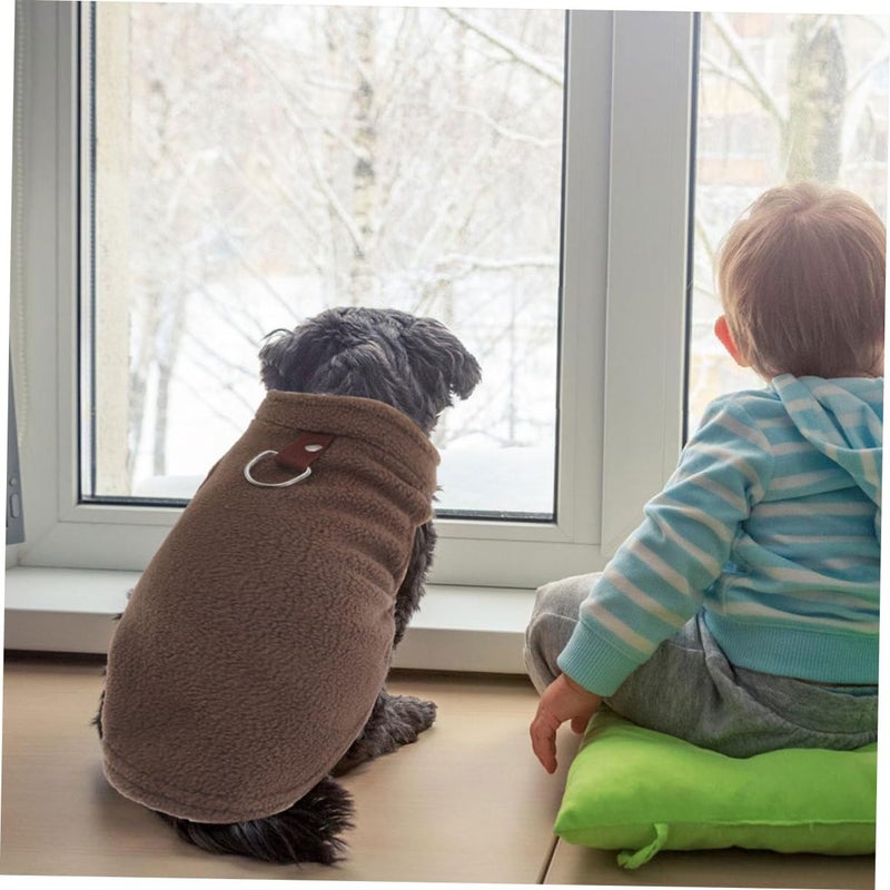 Medium Coffee Fleece Vest Winter Coat For Small To Medium Dogs With D Ring Leash Attachment - Image 5
