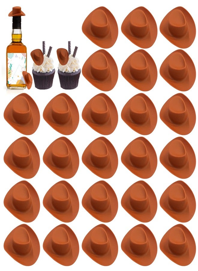 PPXMEEUDC 30PCS Plastic Mini Western Cowboy Cowgirl Hat Cute Miniature Hat for Party Accessories Toy Doll Dress Up Play House Games (Brown) - Image 1