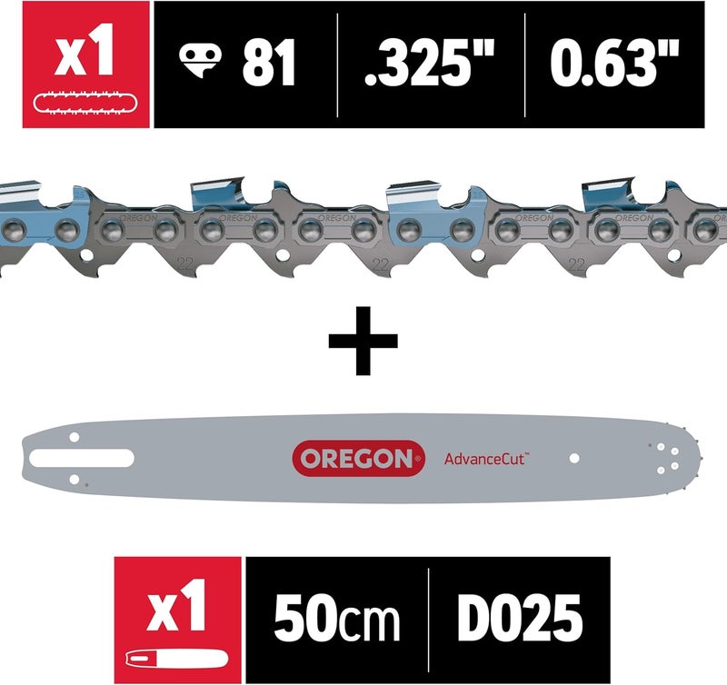 Oregon 20-Inch Replacement Chainsaw Bar and L81 AdvanceCut Chainsaw Chain Combo, 81 Drive Links, Pitch: .325", .063" Gauge, Low Vibration (105671), fits Several Stihl Models, Grey - Image 1