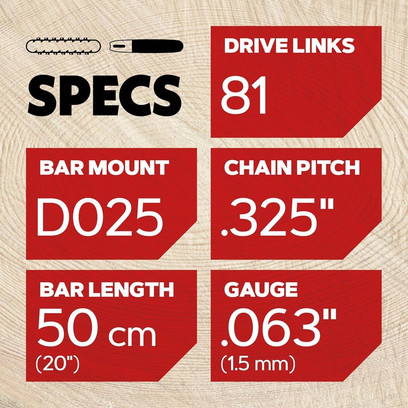 Oregon 20-Inch Replacement Chainsaw Bar and L81 AdvanceCut Chainsaw Chain Combo, 81 Drive Links, Pitch: .325", .063" Gauge, Low Vibration (105671), fits Several Stihl Models, Grey - Image 2