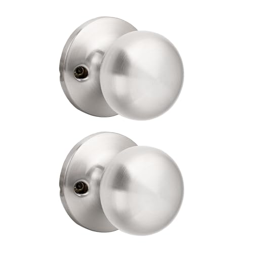 GOBEKOR 2 Pack Single Dummy Door Knobs Brushed Nickel Interior Dummy Knobs for French Doors Round Door Knobs Stainless Steel Door Pull - Image 1