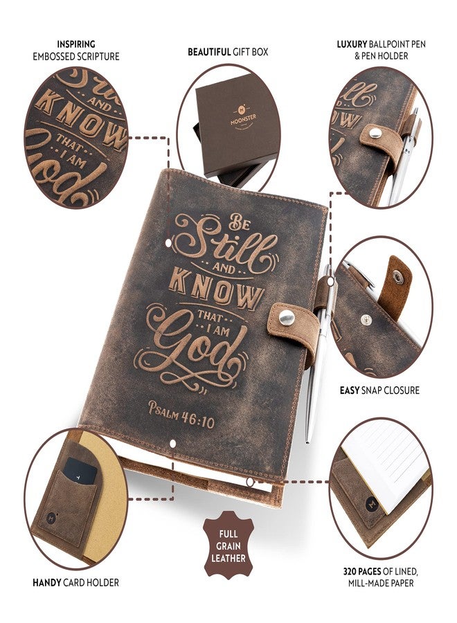 moonster Refillable Psalm 46:10 Bible Verse Embossed Journals with Pen - Milled A5 Leather Journal Lined Paper - Journals for Women Notebook with Pen Holder - 320 Pages - Image 4