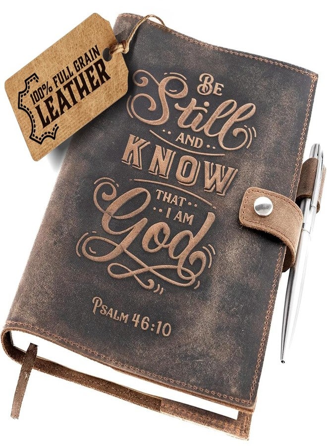 moonster Refillable Psalm 46:10 Bible Verse Embossed Journals with Pen - Milled A5 Leather Journal Lined Paper - Journals for Women Notebook with Pen Holder - 320 Pages - Image 1
