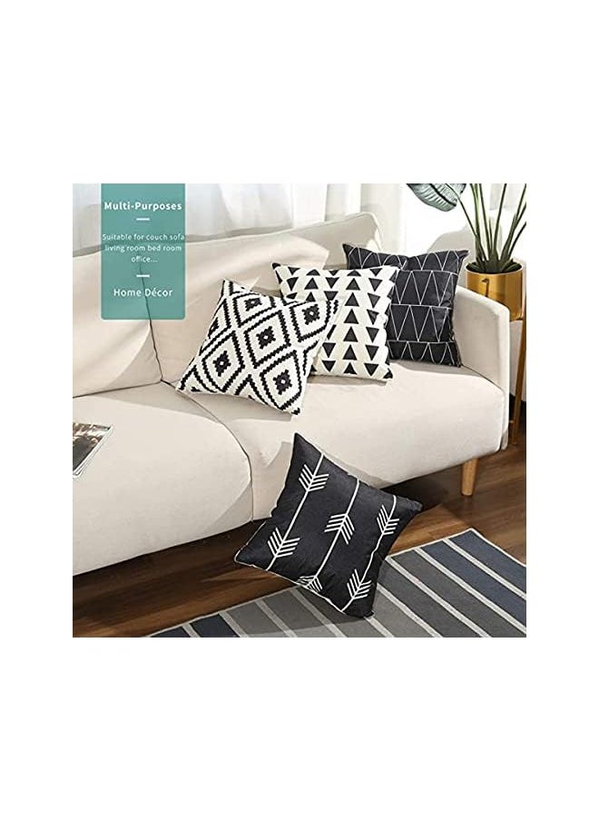 The Bros Set of 4 Pillowcases Decorative Geometric Square 18 x 18 Inches Throw Pillow Covers - Modern Pattern Linen Pillow Cushion Case for Sofa Couch Bed Home Car Office Decor(Black and White)  - Image 3