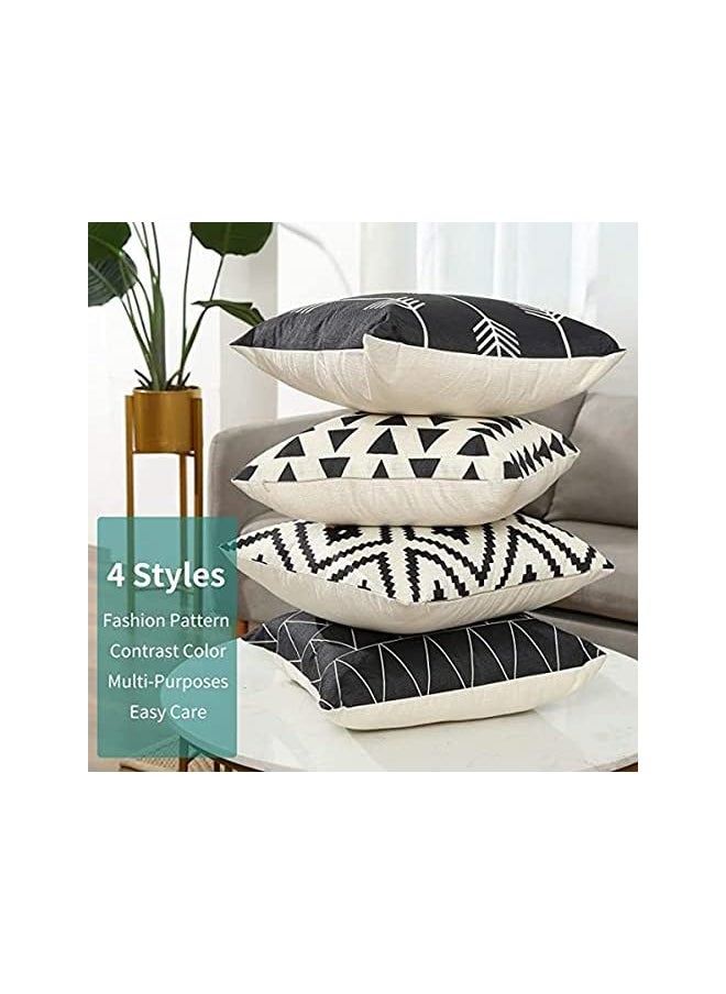 The Bros Set of 4 Pillowcases Decorative Geometric Square 18 x 18 Inches Throw Pillow Covers - Modern Pattern Linen Pillow Cushion Case for Sofa Couch Bed Home Car Office Decor(Black and White)  - Image 2