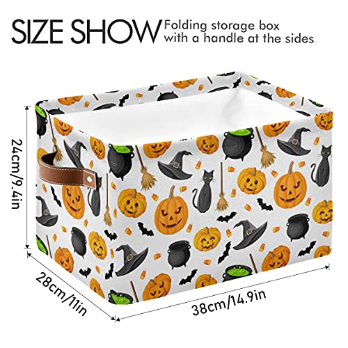 senya Halloween Basket, Large Foldable Storage Basket with Handles Halloween Pumpkin Black Cat Ghost Bat Pattern Fabric Collapsible Storage Bins Organizer Bag for Storage - Image 4