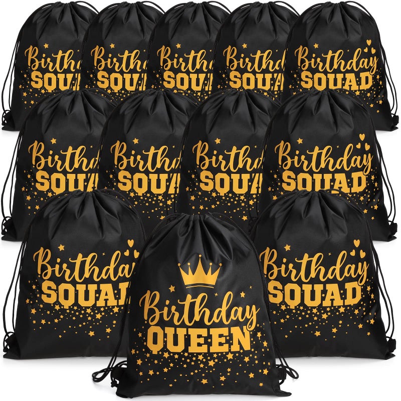 Oudain 12 Pcs Birthday Squad Drawstring Bags Birthday Queen Drawstring Backpack Bag Set Bachelorette Party Bags Party Favor Bags for Women Adults Gift Idea 134 x 169