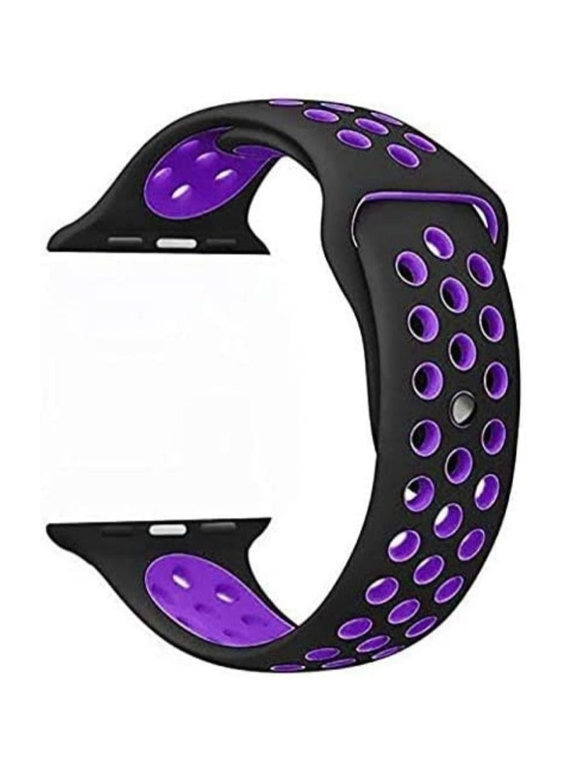 VITION سوار رياضي متوافق مع حزام ساعة آبل ناعم سيليكون بديل لسوار iWatch سلسلة 7/6/5/4/3/2/1/SE نايك+/إصدار رياضي (45mm/44mm/42mm، أسود/بنفسجي) - Image 3