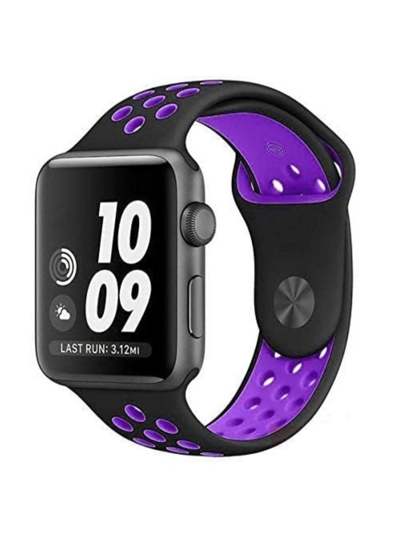 VITION سوار رياضي متوافق مع حزام ساعة آبل ناعم سيليكون بديل لسوار iWatch سلسلة 7/6/5/4/3/2/1/SE نايك+/إصدار رياضي (45mm/44mm/42mm، أسود/بنفسجي) - Image 1