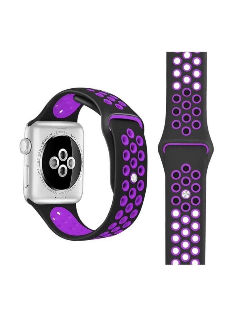 VITION سوار رياضي متوافق مع حزام ساعة آبل ناعم سيليكون بديل لسوار iWatch سلسلة 7/6/5/4/3/2/1/SE نايك+/إصدار رياضي (45mm/44mm/42mm، أسود/بنفسجي) - Image 2