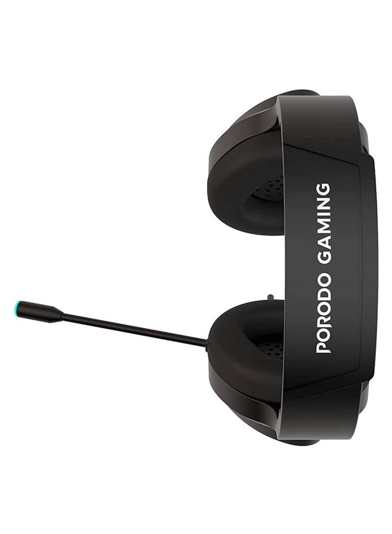 porodo Wired Gaming Headset with Noise Cancelling Mic, 2.1m Cable Length 3D Dimensional HD Sound, RGB Breathing Light Gaming Headset, 3.5mm Dual Audio Jack, 50mm Large Speaker Unit, Lightweight - Black  - Image 2