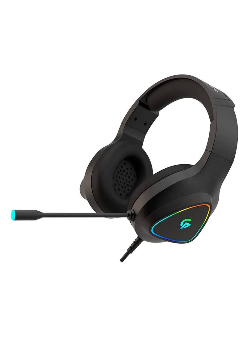 porodo Wired Gaming Headset with Noise Cancelling Mic, 2.1m Cable Length 3D Dimensional HD Sound, RGB Breathing Light Gaming Headset, 3.5mm Dual Audio Jack, 50mm Large Speaker Unit, Lightweight - Black  - Image 3