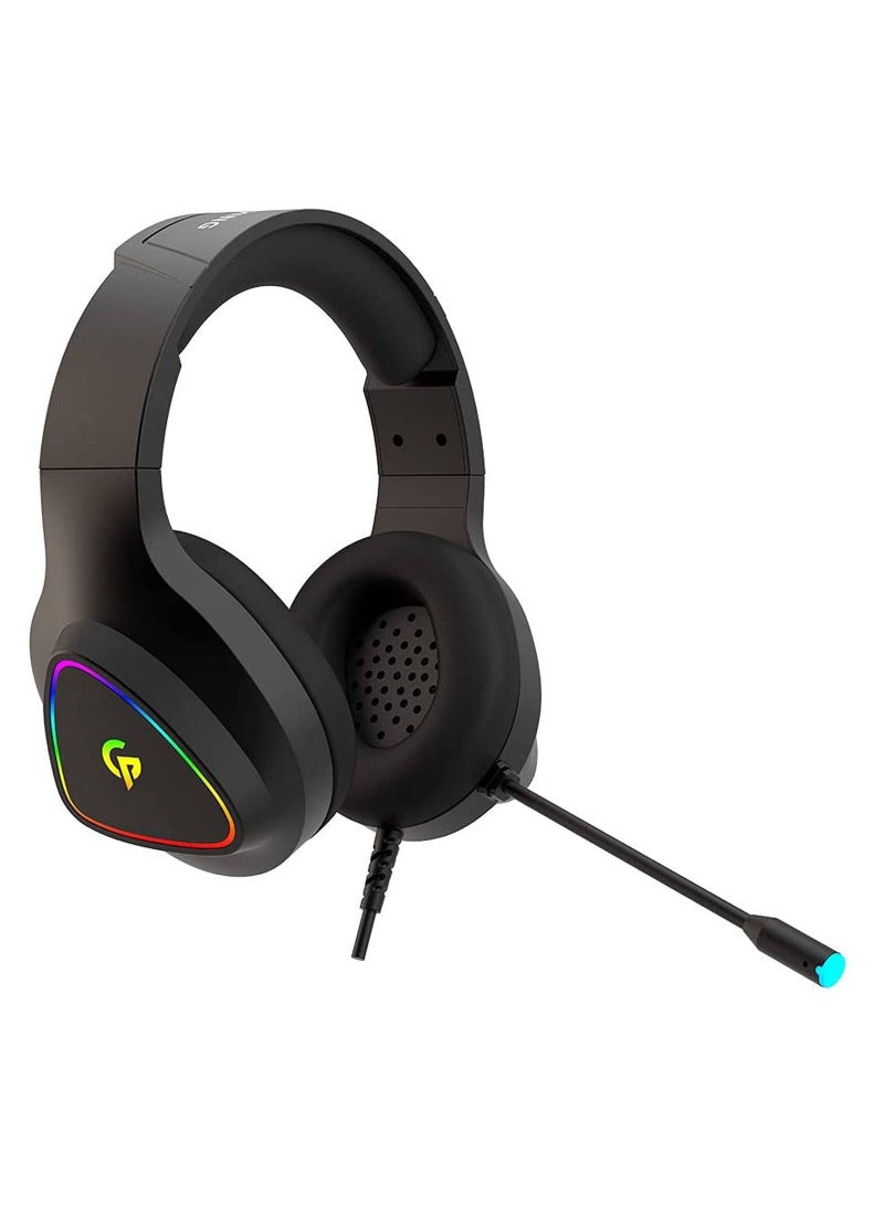 porodo Wired Gaming Headset with Noise Cancelling Mic, 2.1m Cable Length 3D Dimensional HD Sound, RGB Breathing Light Gaming Headset, 3.5mm Dual Audio Jack, 50mm Large Speaker Unit, Lightweight - Black  - Image 1