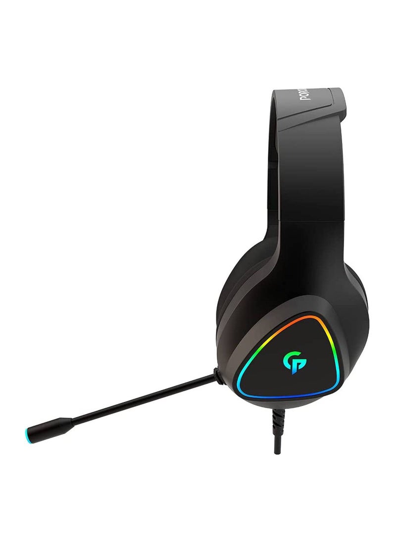 porodo Wired Gaming Headset with Noise Cancelling Mic, 2.1m Cable Length 3D Dimensional HD Sound, RGB Breathing Light Gaming Headset, 3.5mm Dual Audio Jack, 50mm Large Speaker Unit, Lightweight - Black  - Image 4