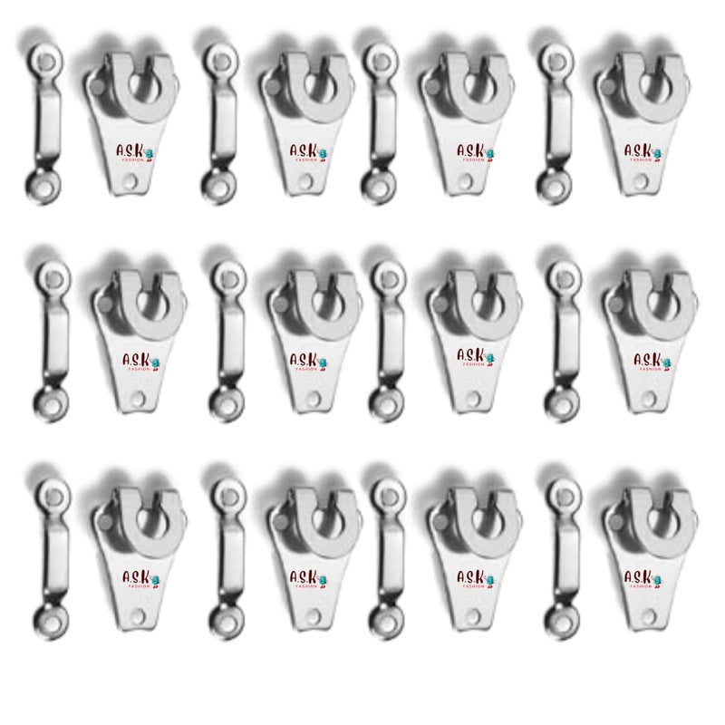 Generic 50 Pieces Pant Fixer Stainless Steel Silver Hooks for Pants/Jeans/Trousers/Frocks/Shorts/Skirts/Slacks/Sweaters/Garments (Hooks - 25 Pcs + Hook Eyes 25 Pcs) - Image 1