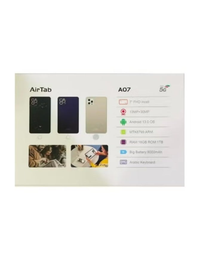 AIR TAB AirTab A07 7-Inch Android Tablet – 16GB RAM 1TB Storage, 8000mAh Battery, Arabic Keyboard, FHD Display, Dual Camera, Blue - Image 2