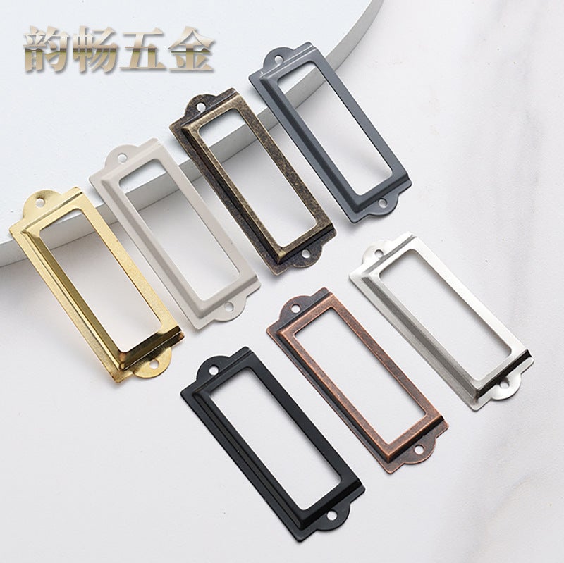 Small Card Slot Name Card Frame Handle Label Frame Square Frame Iron Antique Drawer Card Clip Label Bookmark Frame - Image 3