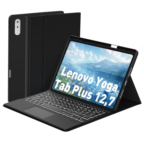 DoohowCase Keyboard Case Touch for Lenovo Yoga Tab Plus 12.7" 2025, Bluetooth Keyboard with Trackpad & Twill Cover Case & Adjustable Kickstand & Lighting Keys for Lenovo Yoga Tab Plus 12.7 inch - Image 1