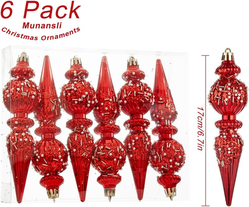 Munansli Red Christmas Ornaments Set,6 Pack Plastic Shatterproof Christmas Ball Hanging Ornaments for Xmas Tree Decorations(6.7Inch) - Image 2