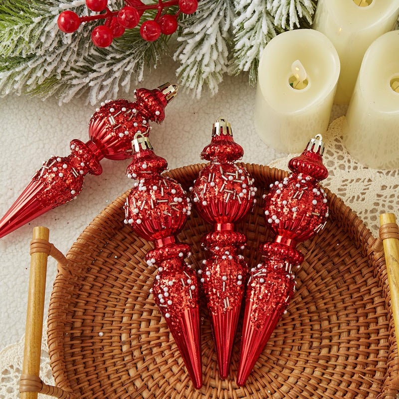Munansli Red Christmas Ornaments Set,6 Pack Plastic Shatterproof Christmas Ball Hanging Ornaments for Xmas Tree Decorations(6.7Inch) - Image 4