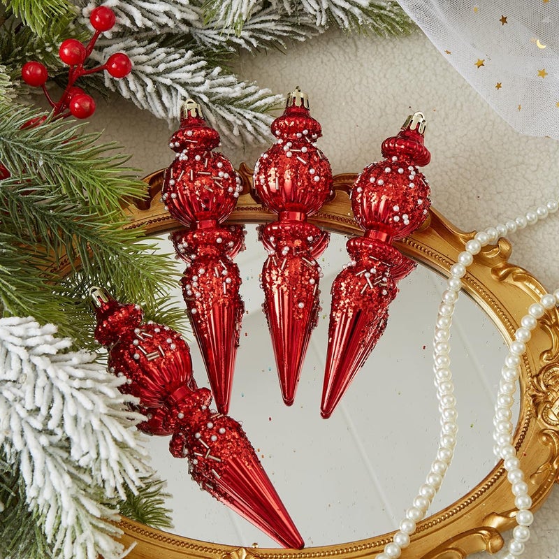 Munansli Red Christmas Ornaments Set,6 Pack Plastic Shatterproof Christmas Ball Hanging Ornaments for Xmas Tree Decorations(6.7Inch) - Image 3