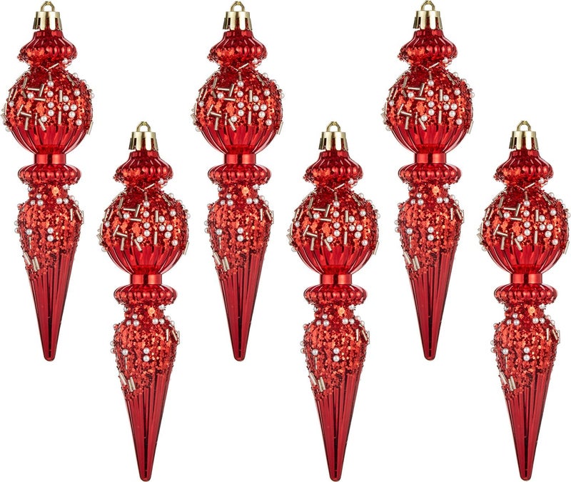 Munansli Red Christmas Ornaments Set,6 Pack Plastic Shatterproof Christmas Ball Hanging Ornaments for Xmas Tree Decorations(6.7Inch) - Image 5