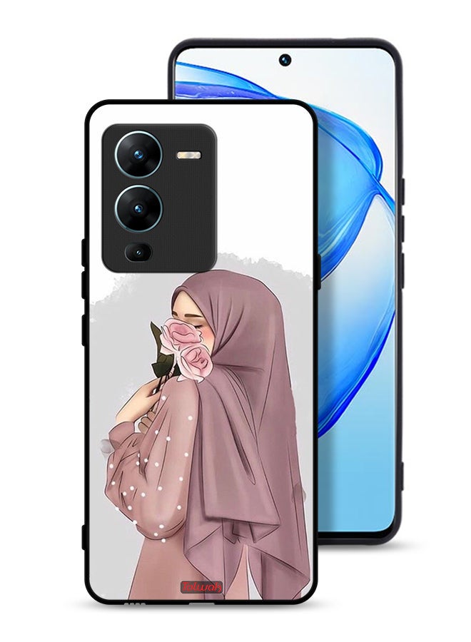 Tolwak غطاء حماية لجهاز Vivo V25 Pro 5G مزين بفن فتاة تحمل الورود - Image 1