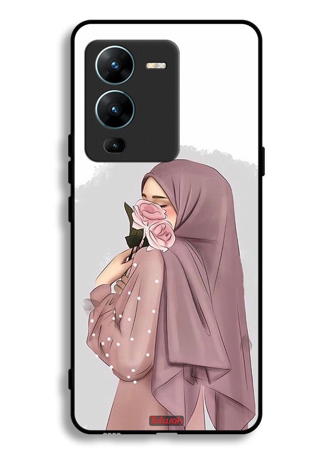 Tolwak غطاء حماية لجهاز Vivo V25 Pro 5G مزين بفن فتاة تحمل الورود - Image 2
