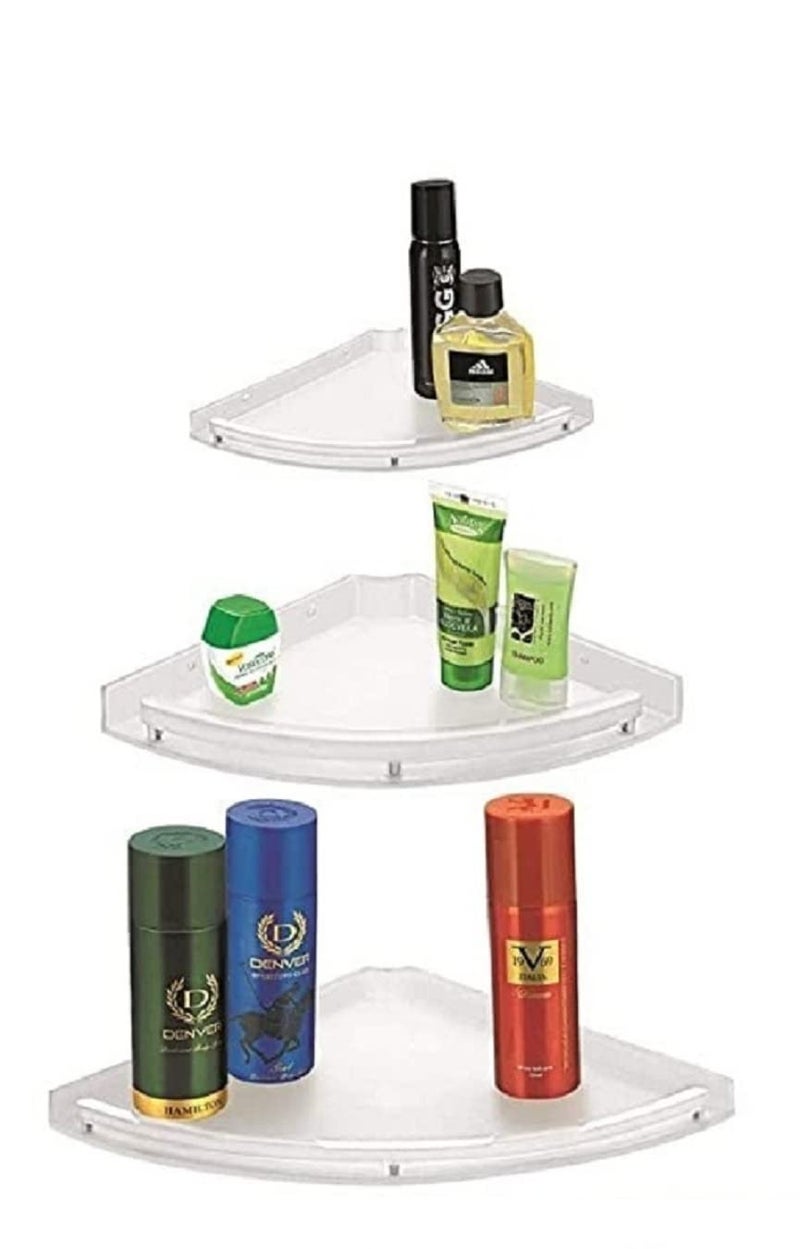 SVM Products Unbreakable Corner Shelf White for Bathroom and Kitchen Shelves Pack of 3 Plastic Medium - Image 1