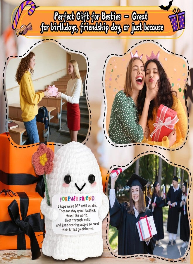 Frabaca Best Friend for Women Friendship Ornaments - Handmade Crochet Ghost Plush with Funny Boo BFF Message Card, Halloween Stocking Stuffers, Cute Birthday Gift for Bestie Soul Sister - Image 4