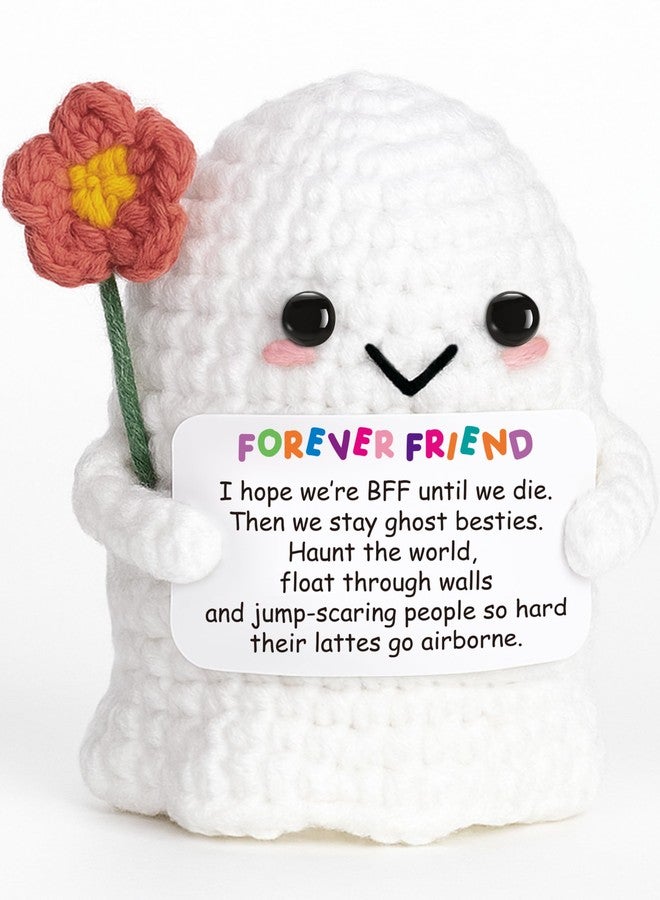 Frabaca Best Friend for Women Friendship Ornaments - Handmade Crochet Ghost Plush with Funny Boo BFF Message Card, Halloween Stocking Stuffers, Cute Birthday Gift for Bestie Soul Sister - Image 1