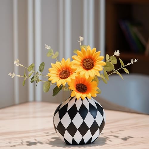 Cmrweio Modern Simple Black and White Checkered Flower Arrangement Vase | Living Room Home Decorn Decoration Table Kitchen Desktop Minimalist Decor - Image 4