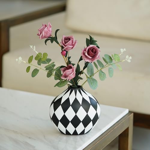 Cmrweio Modern Simple Black and White Checkered Flower Arrangement Vase | Living Room Home Decorn Decoration Table Kitchen Desktop Minimalist Decor - Image 2