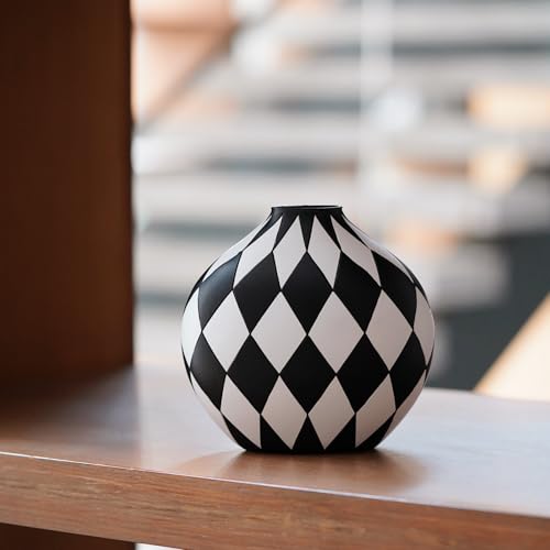 Cmrweio Modern Simple Black and White Checkered Flower Arrangement Vase | Living Room Home Decorn Decoration Table Kitchen Desktop Minimalist Decor - Image 3
